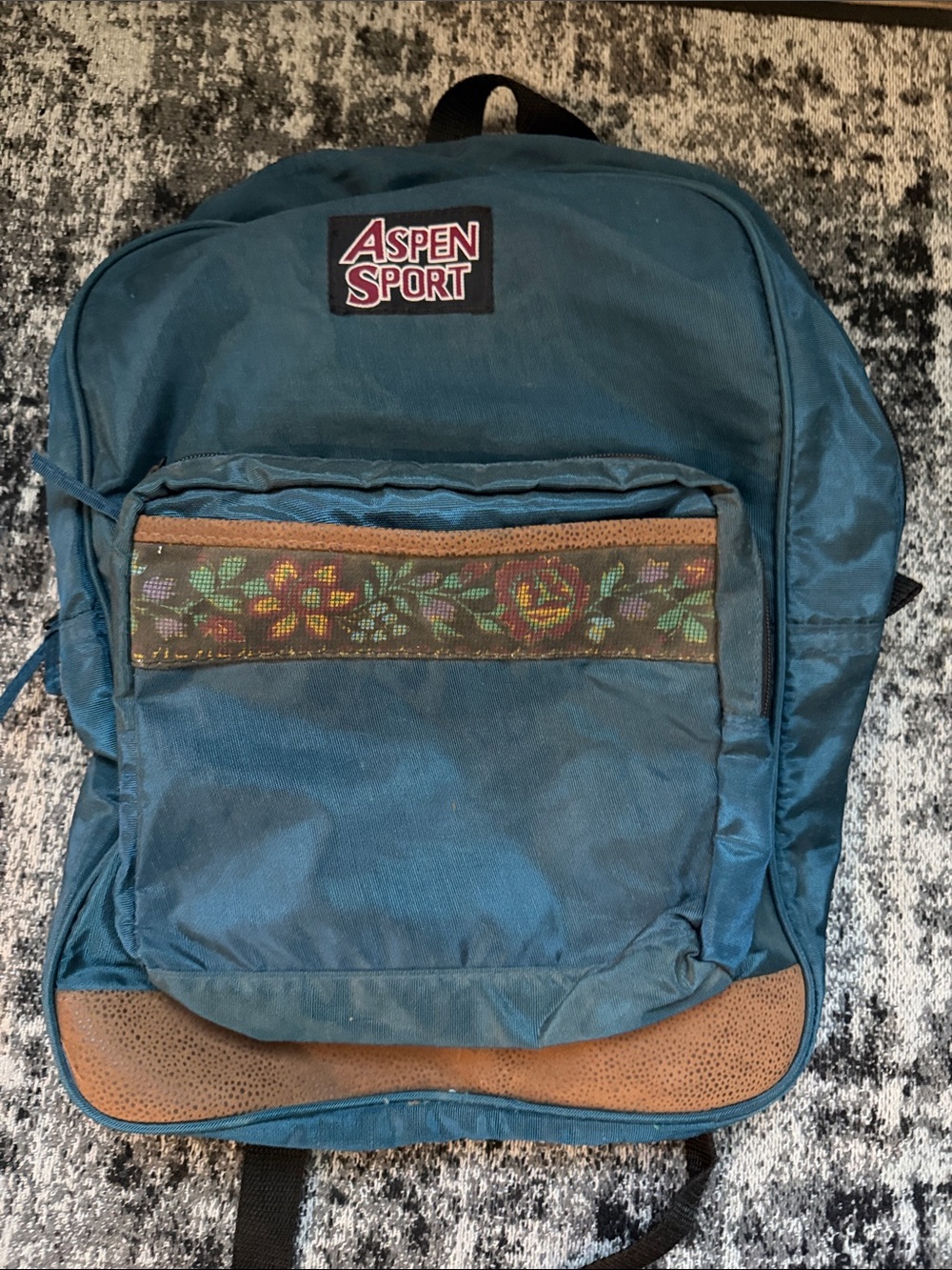Vintage Aspen Sport Backpack Blue, Leather bottom  Hiking Bag.   Jansport